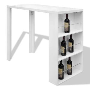 Hochglanz Bartisch mit Weinregal, Weiß