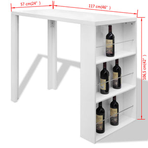 vidaXL Table de bar avec casier à vin MDF Blanc brillant