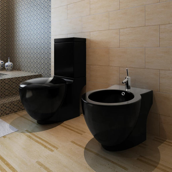 Stand-WC & Bidet Set Schwarz Keramik