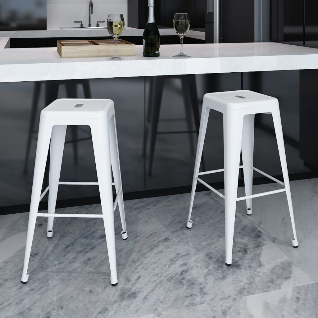 Barhocker 2 Stk. Weiß Stahl