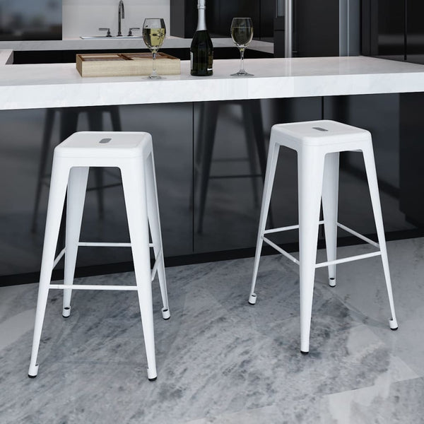 Barhocker 2 Stk. Weiß Stahl