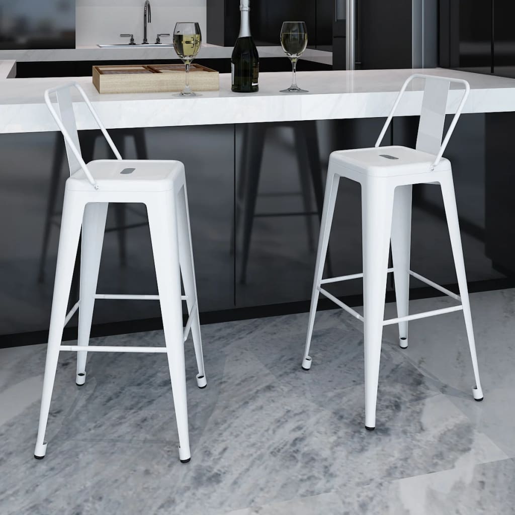 Barhocker 2 Stk. Weiß Stahl