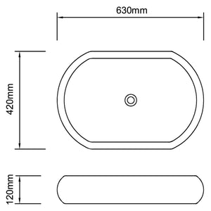Keramik Waschtisch Waschbecken Oval Weiß 63 x 42 cm