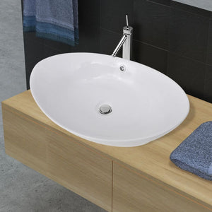 Keramik Waschbecken Keramikspülen Überlauf Oval 59 x 38,5 cm