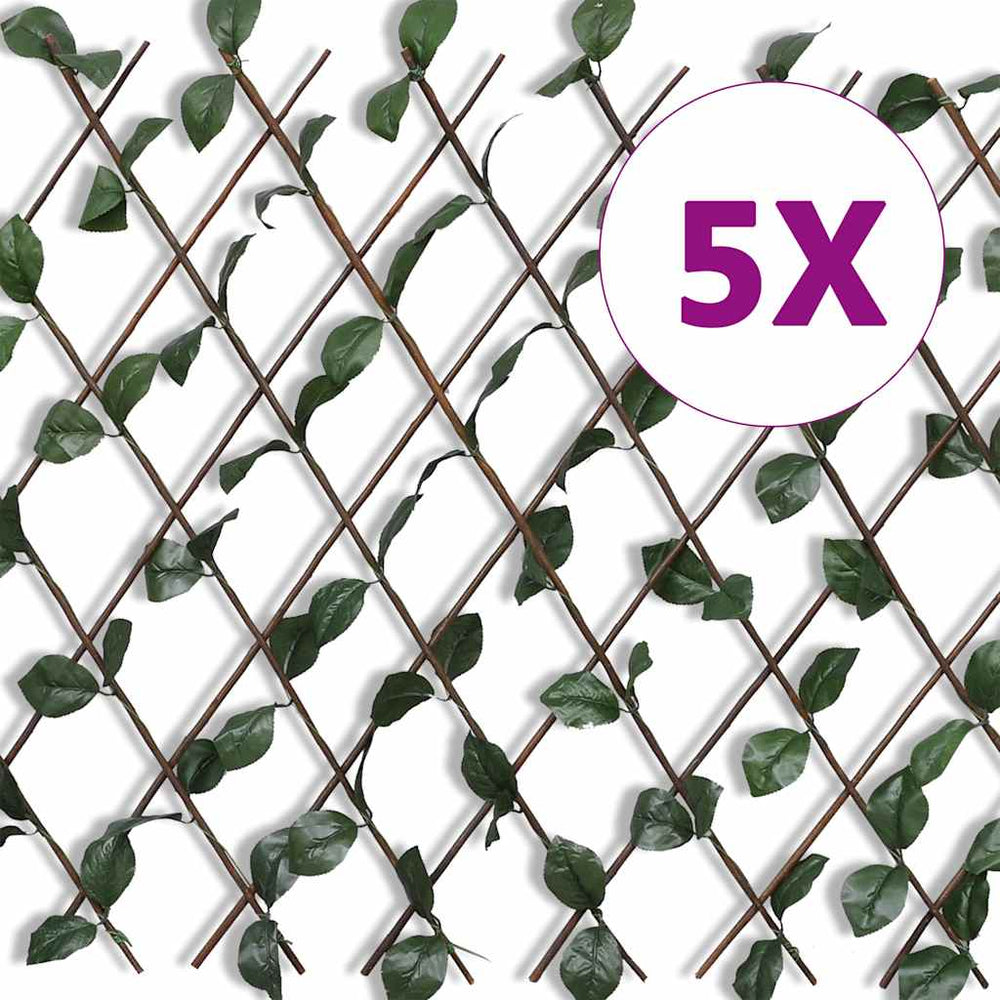 vidaXL Willow Trellis 5 pcs with Artificial Leaves 180x90 cm