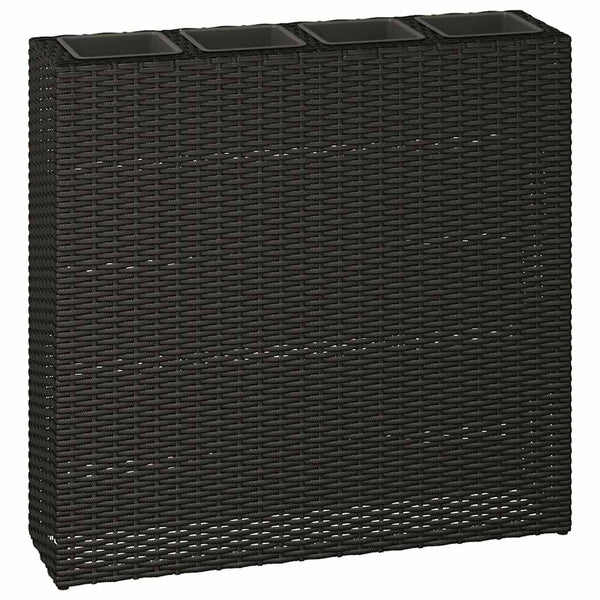 Garten Hochbeet mit 4 Töpfen, Poly Rattan Schwarz