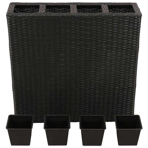 Garten Hochbeet mit 4 Töpfen, Poly Rattan Schwarz