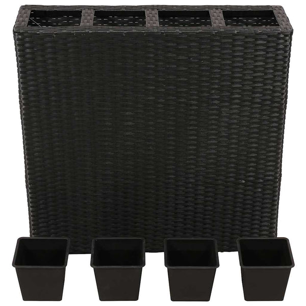 Garten Hochbeet mit 4 Töpfen, Poly Rattan Schwarz