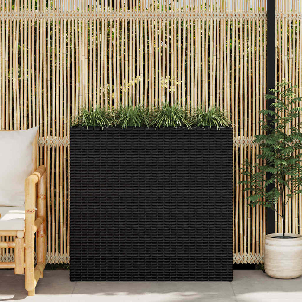 Garten Hochbeet mit 4 Töpfen, Poly Rattan Schwarz