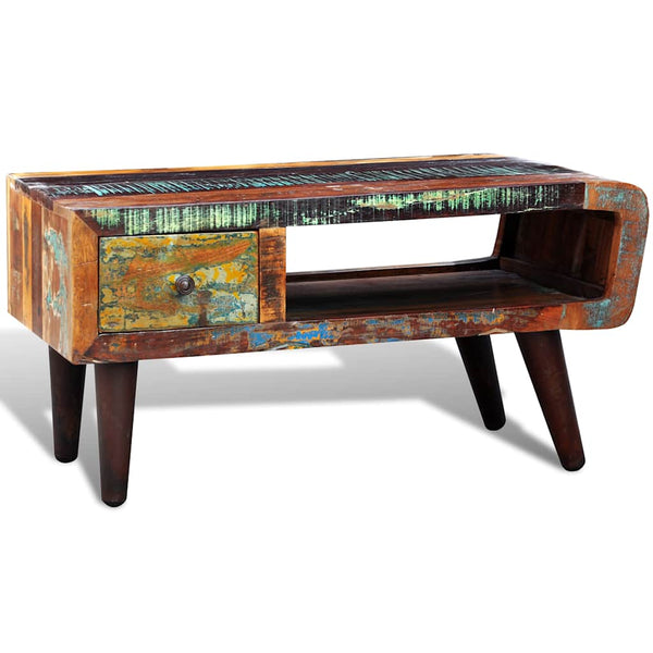 vidaXL Table basse avec côté arrondi et 1 tiroir Bois de récupération