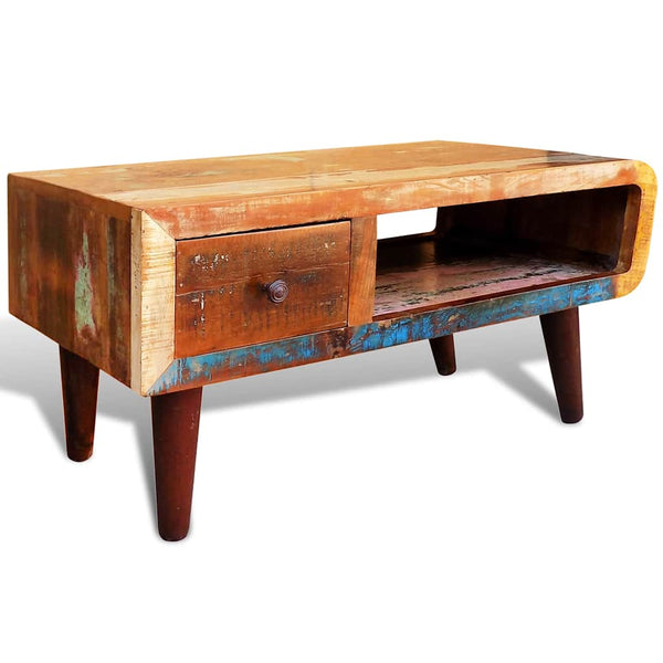 vidaXL Table basse avec côté arrondi et 1 tiroir Bois de récupération