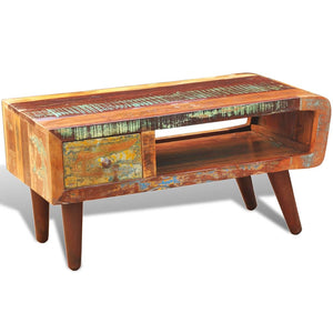 vidaXL Table basse avec côté arrondi et 1 tiroir Bois de récupération