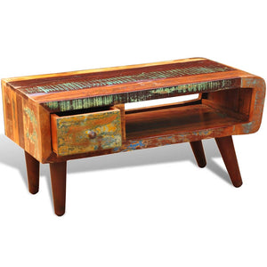 vidaXL Table basse avec côté arrondi et 1 tiroir Bois de récupération