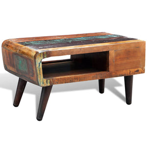 vidaXL Table basse avec côté arrondi et 1 tiroir Bois de récupération