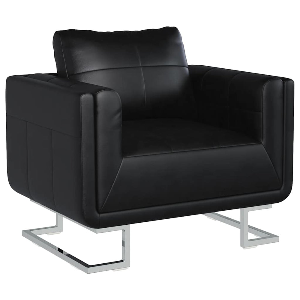 vidaXL Cube Armchair with Chrome Legs Black Artificial Leather