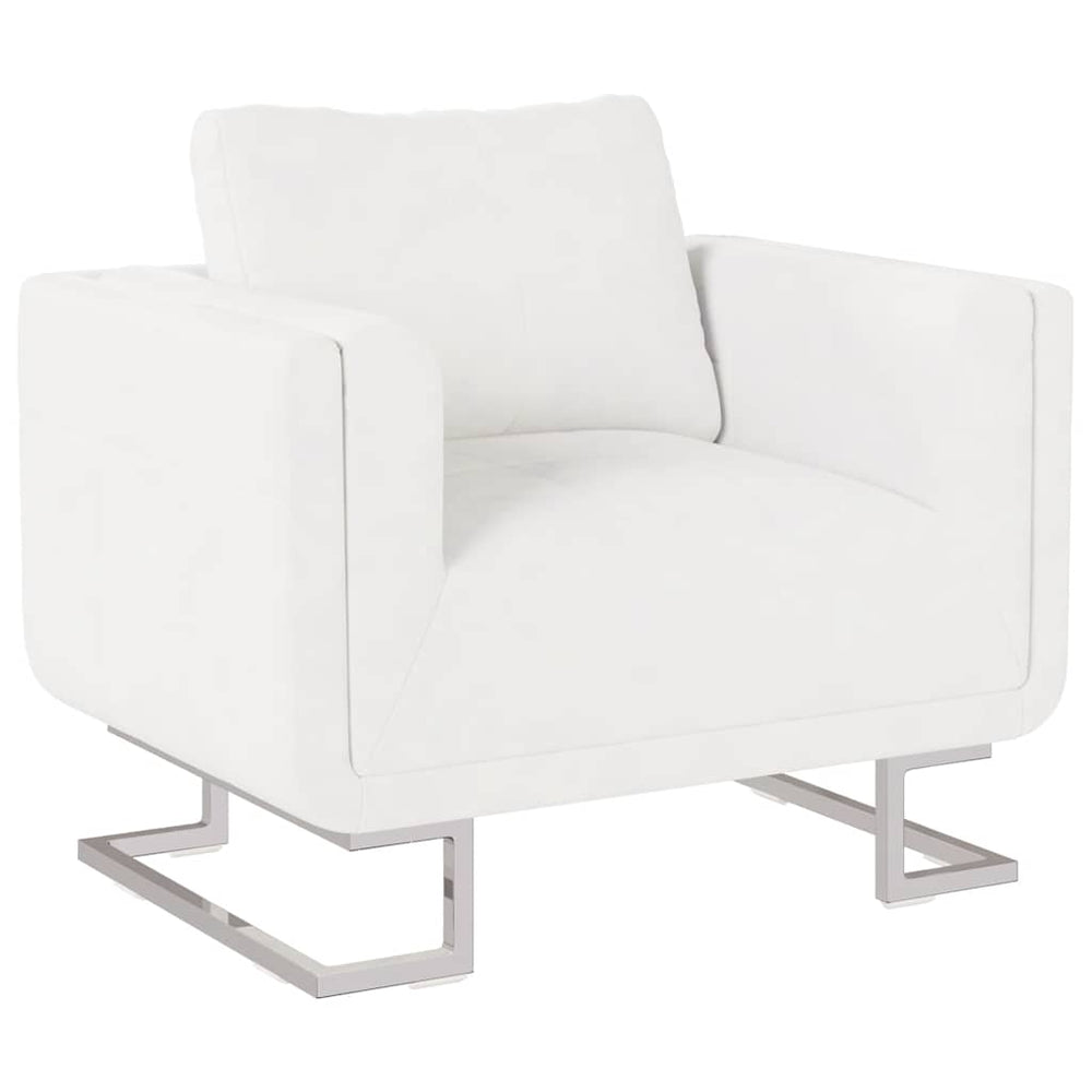 vidaXL Cube Armchair with Chrome Legs White Faux Leather