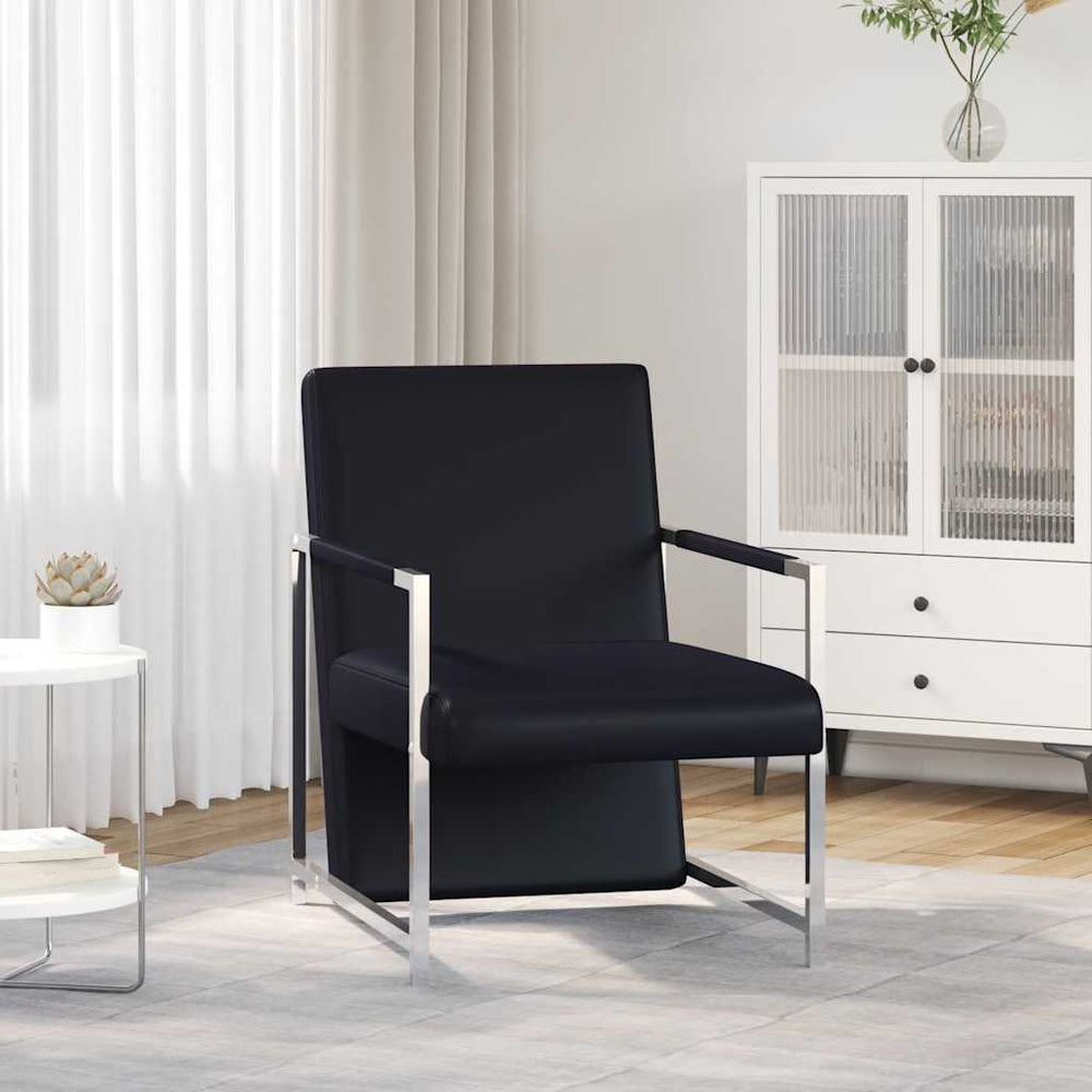 vidaXL Armchair with Chrome Legs Black Faux Leather
