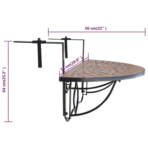 vidaXL Table de balcon suspendue Mosaïque terre cuite