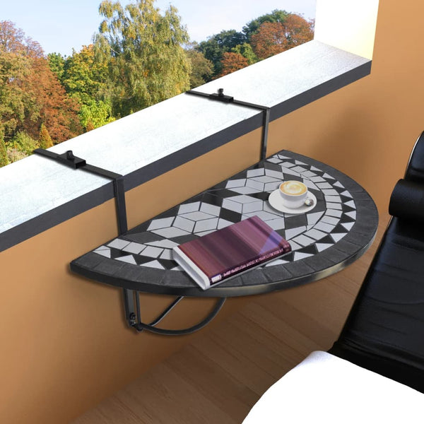 Balkon Hängetisch Mosaik Schwarz/Weiß