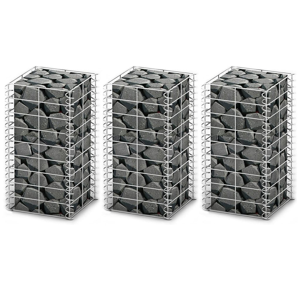 vidaXL Gabion Set 3-Piece Galvanized Wire 25×25×50 cm