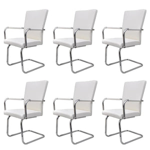 vidaXL Cantilever Chairs 6 pcs. White Faux Leather