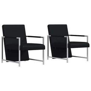 Sessel 2 Stk. Verchromtes Gestell Schwarz Kunstleder