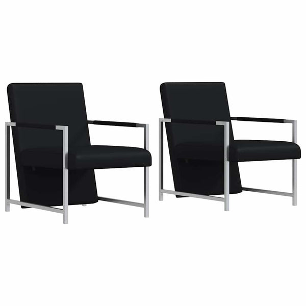 Sessel 2 Stk. Verchromtes Gestell Schwarz Kunstleder