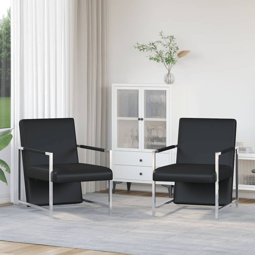 vidaXL Armchairs 2 pcs. Chrome Frame Black Faux Leather