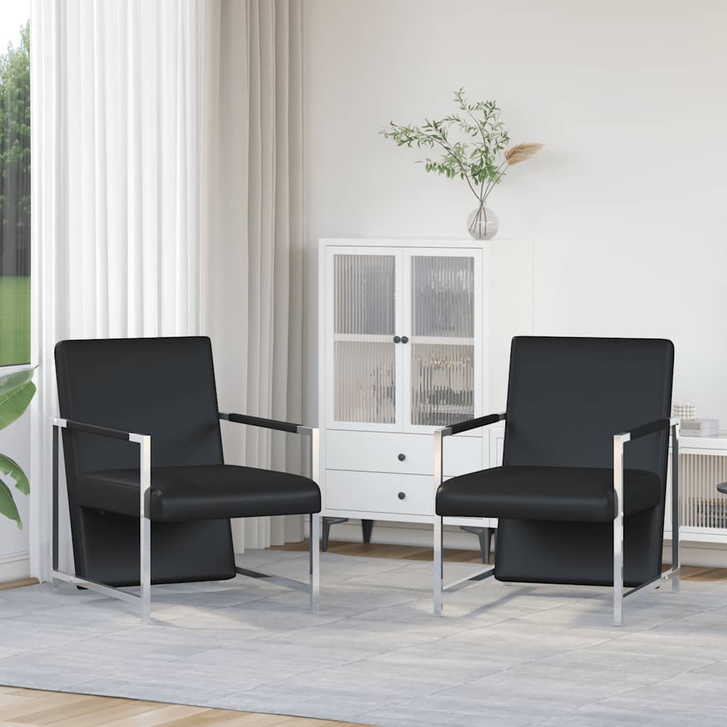 Sessel 2 Stk. Verchromtes Gestell Schwarz Kunstleder