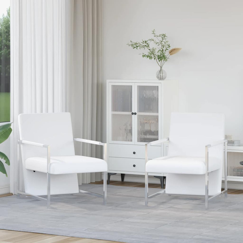 vidaXL Armchairs 2 pcs. Chrome Frame White Faux Leather