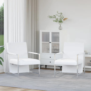 Sessel 2 Stk. Verchromtes Gestell Weiß Kunstleder