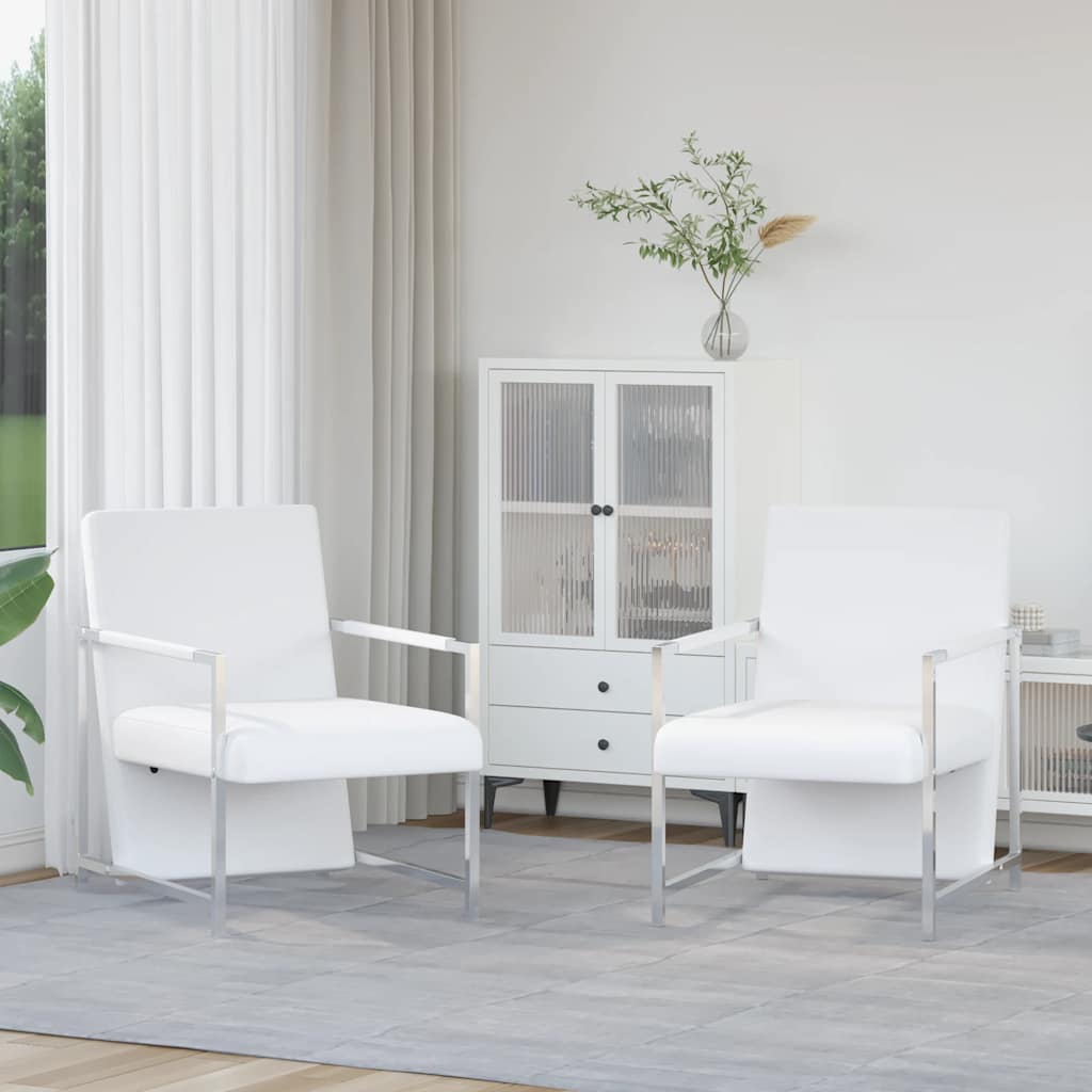 Sessel 2 Stk. Verchromtes Gestell Weiß Kunstleder