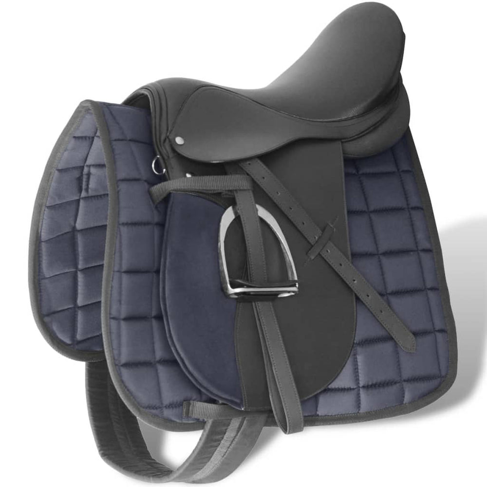 16" Reitsattel Set Echtes Leder Schwarz