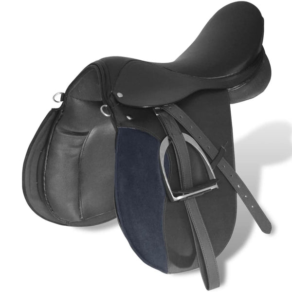 16" Reitsattel Set Echtes Leder Schwarz