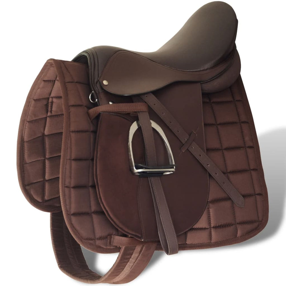 Horse Riding Saddle Set 17.5" Genuine Leather Brown 12 cm