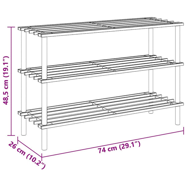 Massivholz Schuhregal 3 Böden, 2er Set