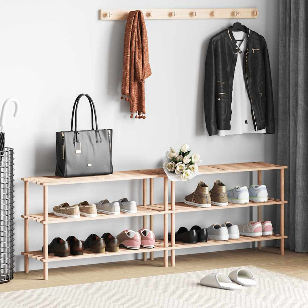 Massivholz Schuhregal 3 Böden, 2er Set