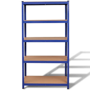 Lagerregal mit 5 Böden Blau Stahl & Holzwerkstoff
