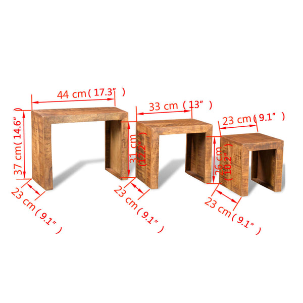 vidaXL Tables gigognes 3 pcs. Bois de manguier massif