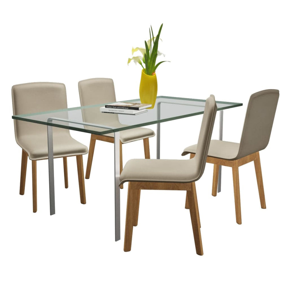 Esszimmerstühle 4er Set Beige Stoff Eiche Massivholz