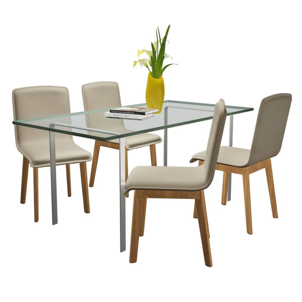 Esszimmerstühle 4er Set Beige Stoff Eiche Massivholz