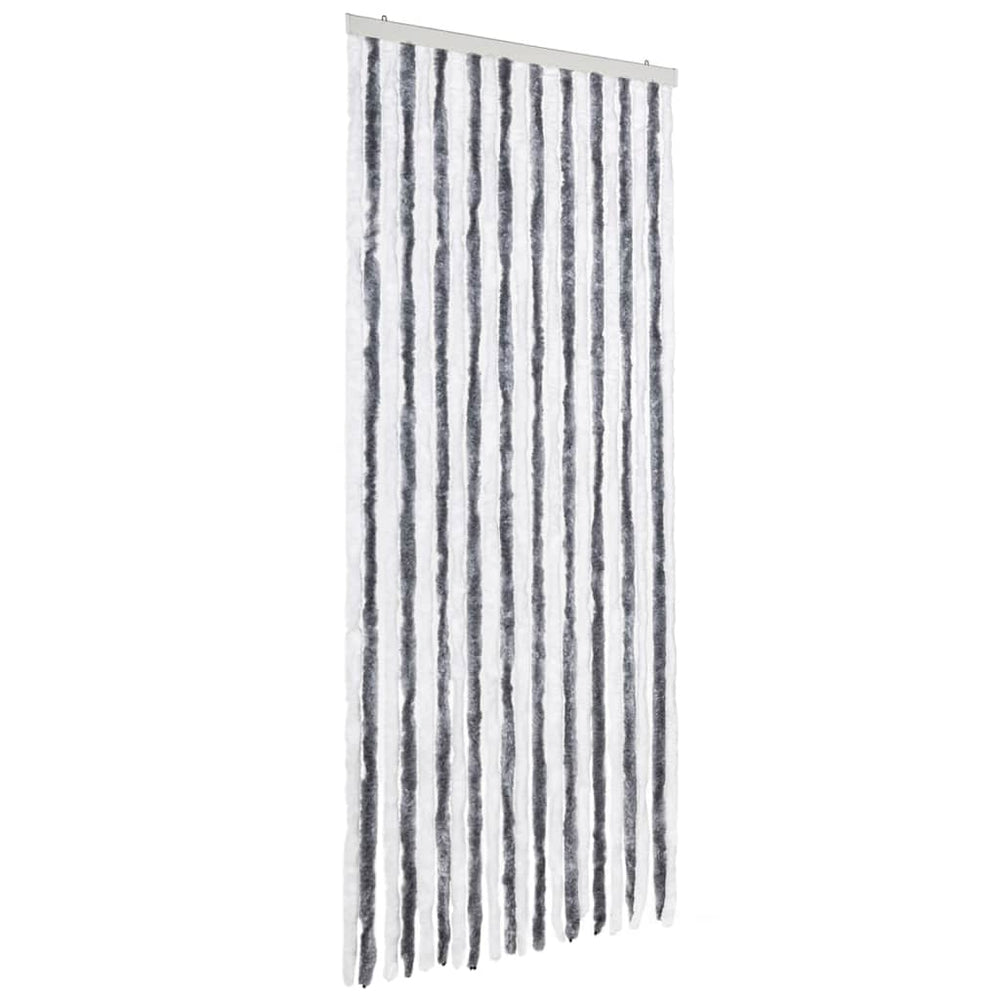 vidaXL Rideau anti-insectes gris et blanc 90x220 cm chenille