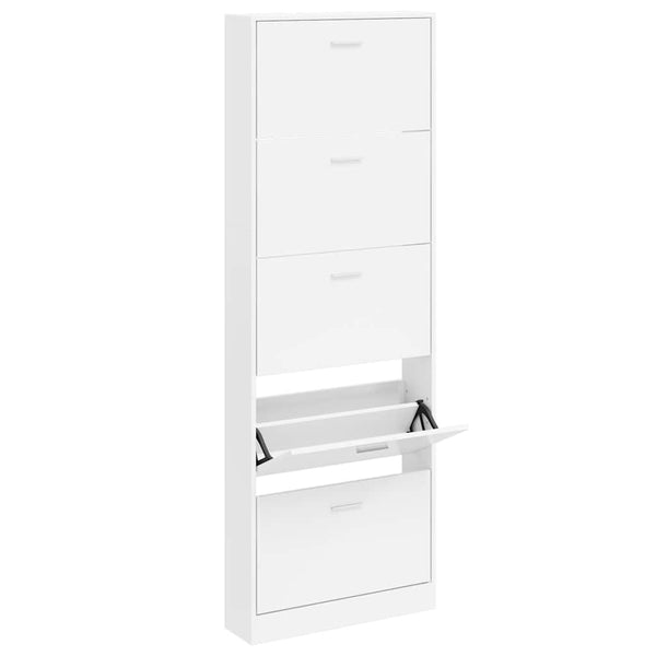 Schuhschrank mit 5 Schuhkippern Weiß Holz