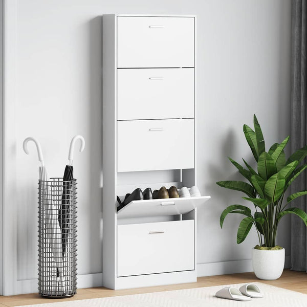 Schuhschrank mit 5 Schuhkippern Weiß Holz