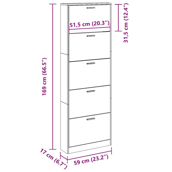 Schuhschrank Eiche mit 5 Kippfächern