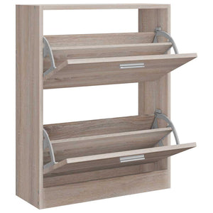 Schuhschrank Holz in Eichen-Optik mit 2 Schuhkippern