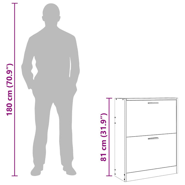 Schuhschrank Holz in Eichen-Optik mit 2 Schuhkippern