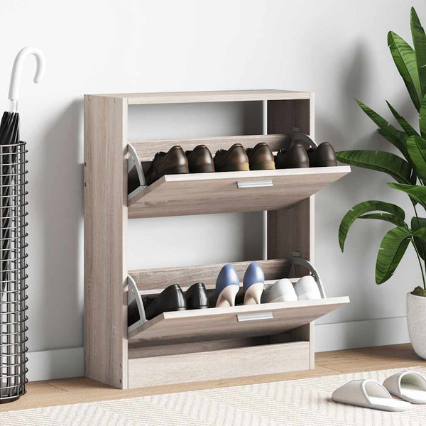 vidaXL Meuble à chaussures en bois façon chêne avec 2 compartiments basculants