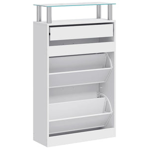 Weißer Schuhschrank mit Schublade & Glasablage