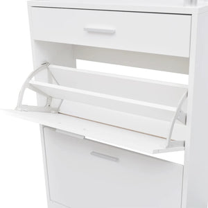 Schuhschrank mit Schubfach und oberem Glasregal Holz Weiß